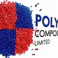 Capacité - Red and blue circle made of round pellets, Plus blue and black text present 'polymer compounders limited'